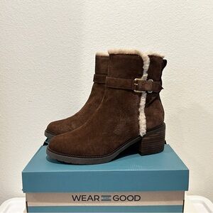 TOMS Hailey Buckle Brown Suede Bootie, Size 6.5, New in Box